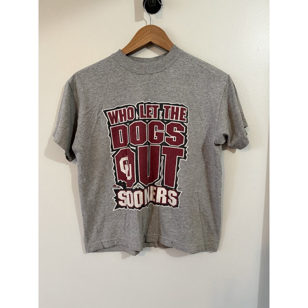 Vtg Sport Attack Brand Oklahoma Sooners Long Sleeve T-Shirt Gray Youth Large